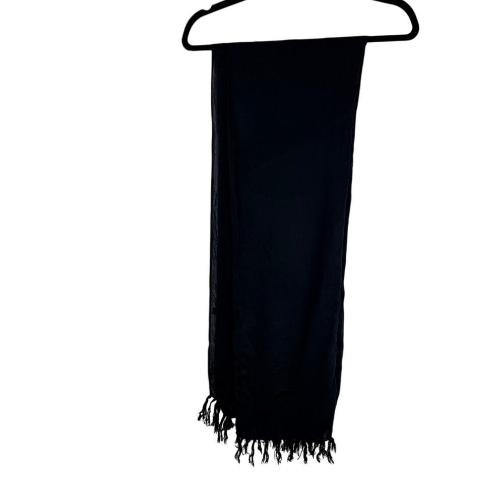 Classic Black Lightweight cotton Scarf with Knotted Fringe Trim